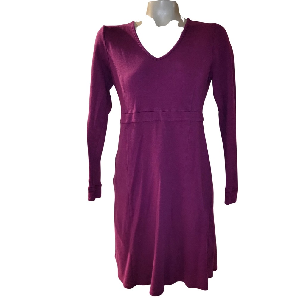 TOAD & CO Purple V Neck‎ Long Sleeve Casual Midi Dress Pockets M Designer Luxury